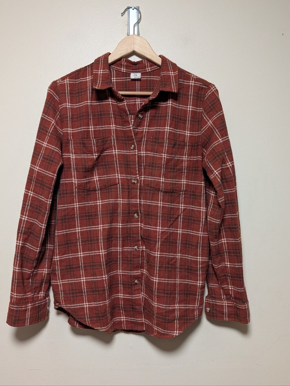 Sunday Club Rust Plaid Flannel Button Down Shirt 100% Cotton